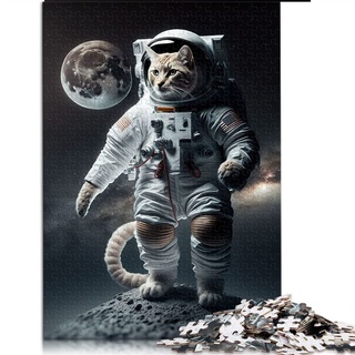 Lustige Puzzles für Erwachsene 1000 Teile Astronaut Katze im Weltraum Puzzle für Erwachsene Holzpuzzle Herausforderndes Spiel (Größe 50x75cm)