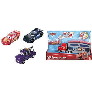 Disney Pixar Cars GPB03 - Farbwechsel Fahrzeuge 3er-Pack mit Lightning McQueen, Hook und Bobby Swift & CKD34 - Spielbahnen, Macks Farbwechsel Station, tolles Geschenk für Kinder ab 4 Jahren