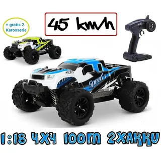 Blij ́r Speed ́r Blau ferngesteuertes RC Auto 45 km/h 1:18 2 Akkus Allrad 100m Monstertruck