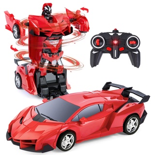 Thedttoy Ferngesteuertes Auto für Mädchen, Transformator Auto Roboter Spielzeug für Kinder ab 4 6 8 10 12 Jahre, 2.4GHz Fernbedienung RC Auto 360° Drehung Verformung Spielzeugauto für Jungen (Rot)