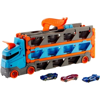 Hot Wheels Spielzeug-Transporter »2-in-1 Rennbahn-Transporter«, mit drei Hot Wheels Fahrzeugen bunt