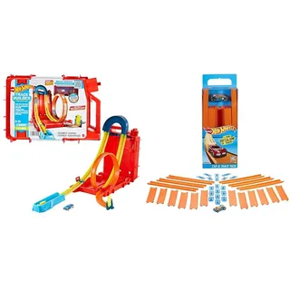 Hot Wheels HDX78 - Track Builder Unlimited Benzinkanister-Stuntbox, Zusammenbau-Set & BHT77 - Track Builder Pack inklusiv Fahrzeug, Spielzeug Autorennbahn ab 4 Jahren