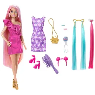 Barbie Fun & Fancy Hair Puppe mit extralangem, buntem blondem Haar und Styling-Zubehör