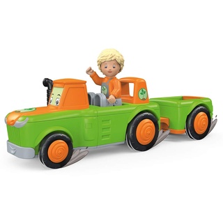 Toddys by siku 0127, Frank Farmy, 2-teiliger Traktor plus Anhänger, Zusammensteckbar, Inkl. beweglicher Spielfigur, Hochwertiger Schwungradmotor, Grün/Orange, Ab 12 Monaten
