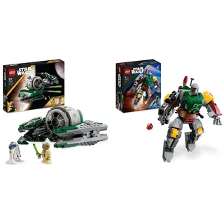 LEGO 75360 Star Wars Yodas Jedi Starfighter Bauspielzeug & 75369 Star Wars Boba Fett Mech, baubare Actionfigur mit Blaster und Raketenrucksack mit Flick-Shooter, Sammelset für Kinder