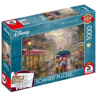 Schmidt Spiele - Erwachsenenpuzzle - Disney - Minnie und Mickey in Paris, 1000 Teile Puzzle, inklusive Puzzle Pad