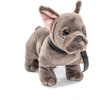 Uni-Toys Kuscheltier Französische Bulldogge grau, m.Leine - 26 cm - Plüsch-Hund, Plüschtier, zu 100 % recyceltes Füllmaterial