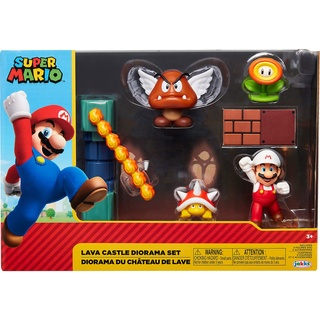 Jakks Pacific Super Mario – Lava Castle Diorama-Set und Fire Mario Figur 6 cm