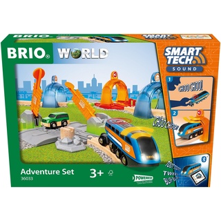BRIO 36033 Smart Tech Sound Adventure Set - Interaktives Holzeisenbahn-Set inklusive Smart Tech Sound Lok mit Aufnahmefunktion und Abenteuer-Bahnübergang - Empfohlen für Kinder ab 3 Jahren