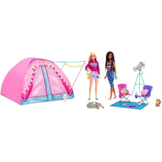 Barbie Puppen Accessoires-Set Abenteuer zu zweit, Camping Zelt, mit 2 Puppen & Zubehör bunt