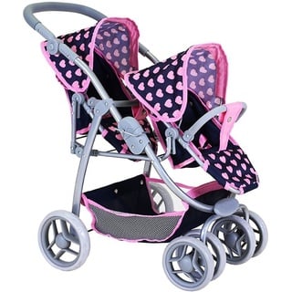 Knorrtoys® Puppen-Zwillingsbuggy Milo - Pink Hearts rosa