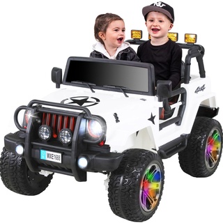 Actionbikes Motors Kinder Elektroauto Jeep Wrangler Offroad - 4x4 Allrad - USB - 4 x 35 Watt Motor - 2-Sitzer - Rc 2,4 Ghz Fernbedienung - Elektro Auto für Kinder ab 3 Jahre (2-Sitzer Weiß)