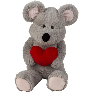 Geschenkestadl XXL Maus mit Herz 100 cm groß Kuscheltier Plüschtier Grau Stofftier