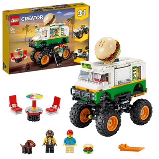 LEGO 31104 Creator 3in1 Burger-Monster-Truck, Geländewagen oder Traktor, Spielzeug, verschiedene Fahrzeuge als Konstruktionsspielzeug
