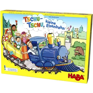 Haba 303736 - Tschu-tschu, kleine Eisenbahn | Brettspiel mit großem Puzzle-Spielplan, Würfel, Eisenbahn, 24 Fahrgast-Plättchen, 3 Weichen und 4 Haltestellen | Spielzeug ab 3 Jahren, 1 Stück (1er Pack)