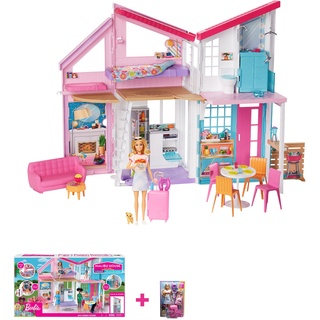 Barbie FXG57 - Malibu Haus Puppenhaus + BARBIE Malibu - Koffer, Rucksack, Hündchen und mehr als 10 Accessoires, HJY18