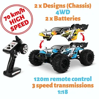 Blij ́r DRIVE ferngesteuertes RC Auto 70 km/h, 2 Chassis, 1:16, 2 Akkus, Allrad, 120m