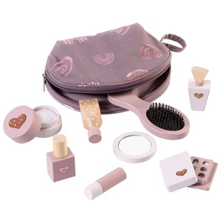 howa Spielzeug-Frisierkoffer Spielzeug - Schminkset, Kosmetiktasche für Kinder mit 8 tlg. Holzzubehör und Herzaufklebern