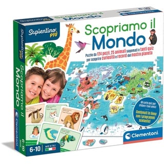 Clementoni 16597 Animali Sapientino Più – Wir entdecken Lernspiel 6 Jahre über Geographie, Geographisches Welt, Weltkarte, Planet Erde, Puzzle, Kinder, Made in Italy, Italienisch