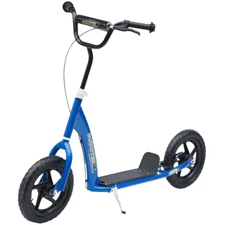 HOMCOM Kinderroller mit Hinterbremse Kickscooter 12 Zoll Tretroller Roller Scooter Cityroller für Kinder Kickboard Höhenverstellbar Stahl EVA Bla... - Blau