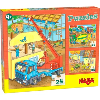 Haba Puzzle 3 x 24 Teile Kinder Puzzle Auf der Baustelle 1305469001, Puzzleteile