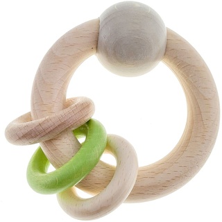 Hess Holzspielzeug 11140 - Greifling aus Holz, handgefertigte,kreisförmige Motorik-Rassel mit 3 Ringen, Nature Serie in Apfelgrün, für Babys ab 6 Monaten, für Greif-und Feinmotorik-Übungen