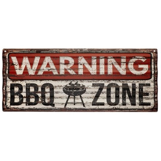 Moritz Metallschild BBQ Zone Warning Barbecue Grill Smoker, Blechschild 59 x 24 cm Retro Vintage Wand Schild Küche