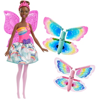 Mattel Barbie FRB09 Dreamtopia Regenbogen-Königreich Magische Flügel-Fee Puppe (brünett)