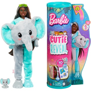Barbie Cutie Reveal, bewegliche Elefanten-Accessoires, 10 Überraschungen, Haustier, Farbwechseleffekt, inkl Cutie Reveal Puppe, Geschenk für Kinder, Spielzeug ab 3 Jahre,HKP98