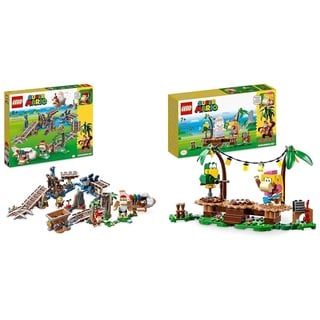 LEGO 71425 Super Mario Diddy Kongs Lorenritt & 71421 Super Mario Dixie Kongs Dschungel-Jam – Erweiterungsset mit Dixie Kong und Sqwaks der Papagei-Figuren, Spielzeug zum Kombinieren mit Starterset