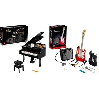 LEGO 21323 Ideas Konzertflügel Bauset für Erwachsene & 21329 Ideas Fender Stratocaster, DIY-Gitarren-Kit, Musikinstrument für Erwachsene mit Gitarren-Zubehör, Geschenk zum Valentinstag für sie und ihn
