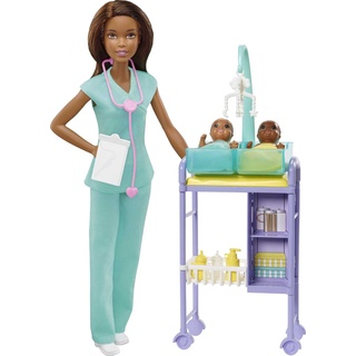Barbie GKH24 - Kinderärztin Puppe (brünett) und Spielset mit Zubehörteilen, Spielzeug ab 3 Jahren