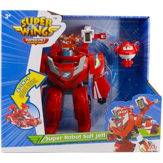 Super Wings EU770351 - Super Robot Suit Jett, ca. 18 cm große verwandelbare Spiel-Figur, 2-in-1 Roboter Anzug und Super Auto, für Kinder ab 3 Jahren