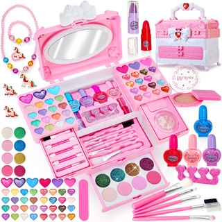 Lubibi Kinderschminke Set Mädchen,Waschbar Schminke Kinder Make Up Set Mädchen Spielzeug,Ungiftige,Schminkkoffer Mädchen,Halloween Weihnachts Geburtstags Geschenke für Mädchen 4 5 6 7 8 9 10 Jahre