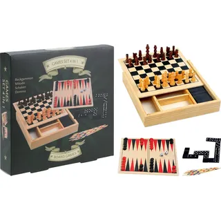 4-in-1 Spiele Set Reisespiele Backgammon Schach Domino Mikado Holz