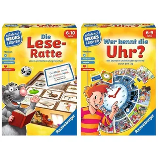 Ravensburger 24956 - Die Lese-Ratte - Spielen und Lernen für Kinder, Lernspiel für Kinder ab 6-10 Jahren & Wer kennt die Uhr? - Spielen und Lernen für Kinder, Lernspiel für Kinder ab 6-9 Jahren