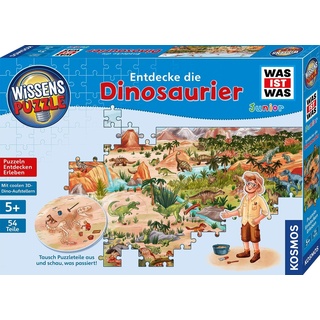 KOSMOS 682873 Wissenspuzzle was IST was Junior Entdecke die Dinosaurier, für Kinder ab 5 Jahre, 54 Puzzle-Teile, Vorlesegeschichte, spannende Infos über Dinos, Dino Puzzle, Wimmelbild Puzzle