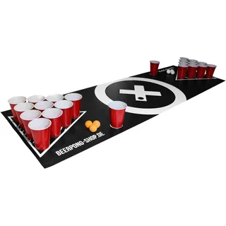 Beercup Bierpong Matte, Beer Pong Set für Erwachsene Partyspiele, Beerpong Tisch-Matte, Tischmatte für Beer Pong Spiel mit 70 Red Cups-Bierpong Becher-Set, Bierpong-Tischmatte mit Leichter Reiniung