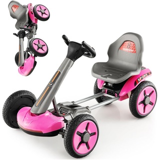 12V Elektroauto Gokart mit LED-Licht & EIN-Tasten-Start-Funktion, Kinder Elektro Kart mit verstellbarem Sitz und Lenkrad, Pedal Go Cart für Kinder...