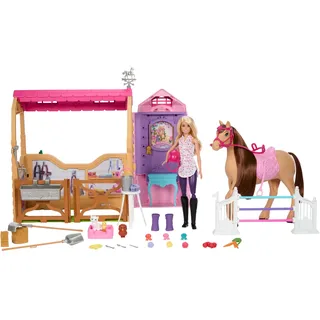 Barbie Spielzeugstall-Spielset mit Puppe, Pferd und Zubehör, mehr als 25 Teile mit 6 Spielbereichen, inspiriert von Barbie Mysteries: Das geheimnisvolle Pferdeabenteuer“, JDN43