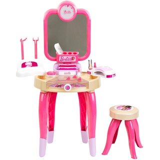 Klein Theo 5721 Barbie - Schönheitsstudio 'Happy Vibes', Beautystudio mit drehbarem Spiegel und Licht, Schminktisch mit Zubehör, Spielzeug für Kinder ab 3 Jahren