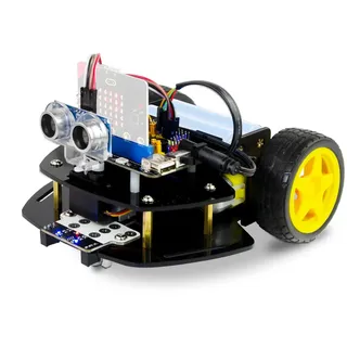 XiaoR GEEK Microbit 2WD Roboter-Auto-Set für Micro:bit V2 und V1.5 (nicht im Lieferumfang enthalten), grafisches Makecode-Codierungsauto mit Ultraschallsensor, programmierbares Auto für Erwachsene,