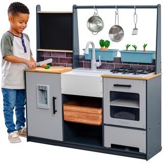 KidKraft Farm to Table Kinderküche aus Holz mit Zubehör und Licht- und Soundeffekten, Spielküche mit Geschirr und Lebensmittel, Spielzeug für Kinder ab 3 Jahre, 53411