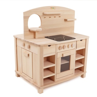 Kinderküche Cinderella aus Massivholz - naturbelassen | Spielküche Holz | 4-seitig bespielbar | Kinder Küche für realistisches Kocherlebnis