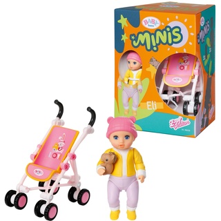 BABY born Minis Kinderwagen-Spielset mit Minis-Puppe Eli und Kuscheltier, 906156 Zapf Creation