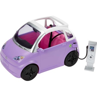 Barbie-Auto, Cabrio, Elektroauto lila mit Ladestation und Kabel, rosa Innenausstattung, bewegliche Räder, Puppe Nicht enthalten, Geschenk für Kinder ab 3 Jahren,HJV36