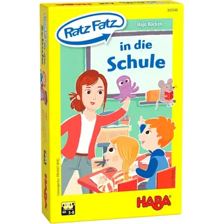 HABA 305548 - Ratz Fatz in die Schule, Spieleset mit 5 Aktionsspielen für 1-6 Spieler von 5-8 Jahren, Spieldauer 10 Minuten, Mitbringspiel für Kinder ab 5 Jahren und Geschenk für Schulanfänger