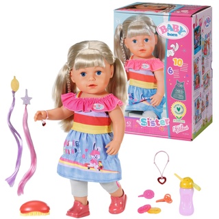 BABY born Sister Play & Style 43cm, Puppe mit Haaren und 6 Funktionen für Kinder ab 4 Jahren, funktioniert ohne Batterie, 830345 Zapf Creation