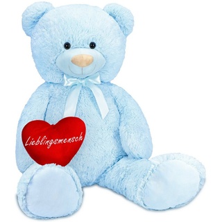 BRUBAKER Kuscheltier XXL Teddybär 100 cm groß mit Herz Lieblingsmensch (1-St), großer Teddy Bär, Stofftier Plüschtier blau
