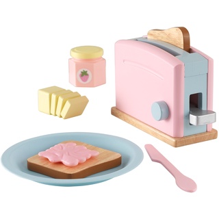 KidKraft Pastell Toaster Spielset aus Holz für Kinderküche mit 2 Scheiben Brot mit Sandwichfüllung, Spielküche Zubehör, Spielzeug für Kinder ab 3 Jahre, 63374